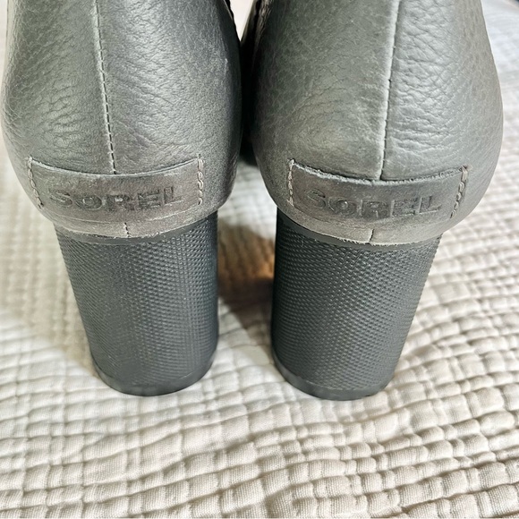 SOREL | Gray Danica Zip Waterproof Leather Heeled Ankle Boot Booties - Picture 5 of 10